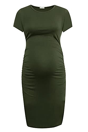 Smallshow Women'S Short Sleeve Maternity Dress Ruched Pregnancy Clothes Small Army Green thumb #1