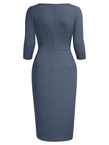 Image of AISIZE Women's Retro 3 /4 Sleeve Ruched Elegant Business Pencil Sheath Dress