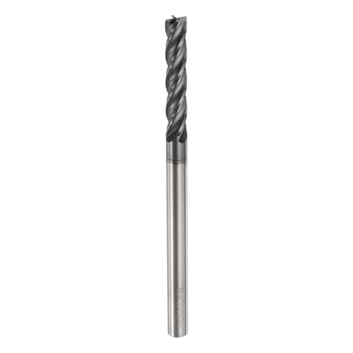 sourcing map Carbide Square Nose End Mill Bit 3/16" Cut Dia 4 Flutes TiAlN Coated Milling Cutter for Hardened Steel Metal (3/16" Shank 1" Cut Length 3" Long 30 Degree Helix)