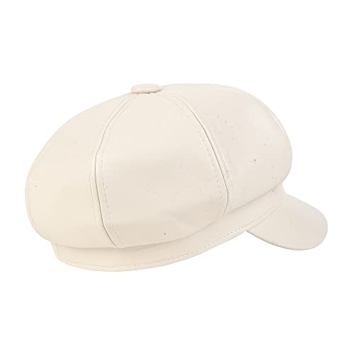 Image of iSWEVEN French Beret Cap All Season Unisex Artist Newsboy Hats, Ascot PU Leather British Style Adjustable Women's Caps (WBC8110, Free Size)