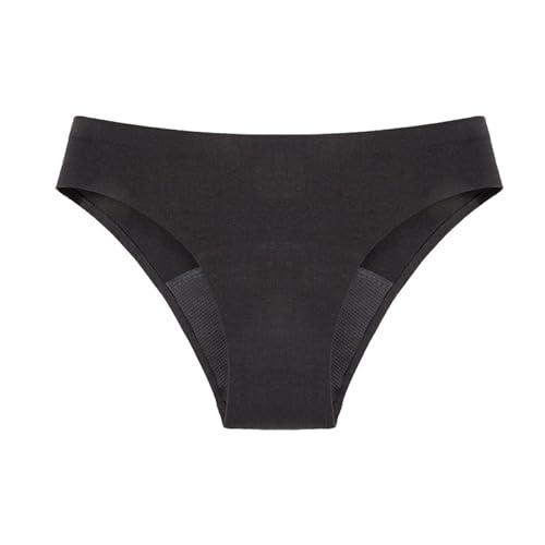 Bragas Menstrual Adolescente Mujer, Suave Transpirable Menstruación Protección Periódica para Mujeres Higiénica Flujo Ligero Abundante Ropa Interior Reglas Lavables Sin Costura Tanga, Negro , L