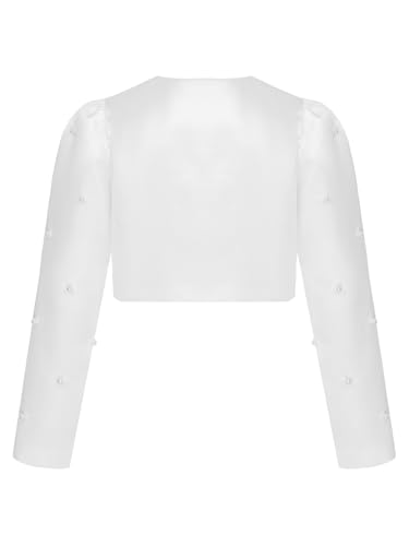 Kids Elegant Pearl Satin Flower Girl Bolero Jacket Open Front Cardigan Wedding Evening Dress Shrug Short Jacket2