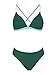 CUPSHE Bikini Set for Women Two Piece Swimsuits V Neck Low Rise Crisscross Back Self Tie Spaghetti Straps,XL Green/Teal