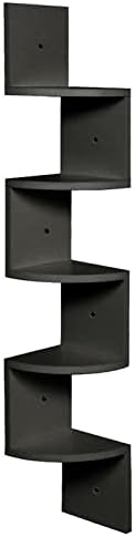 NAIMP 5 Tier Floating Corner Shelves Wall Shelves , Zigzag Shape Wall Corner Shelf Unit , Wooden Wall Shelf Shelving Bookcase Storage Display Rack Black