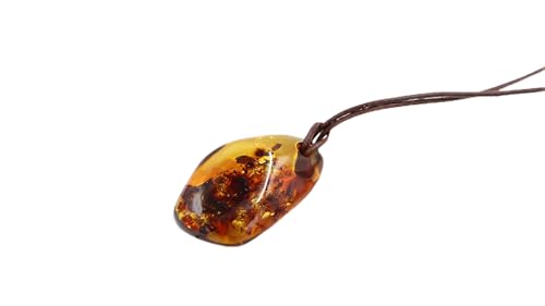 Bernstein Anhänger Cognac Farbe Mit Lederband | Baltischer Anhänger Halskette | Schmuck