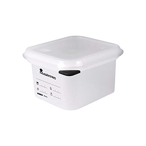 MasterPro Foodies | Récipient hermétique | 17,6 x 16,2 x 10 cm contenance d'1,7 L | Couvercle double verrouillage | Indicateur de mesure gravé | Étanche | Adapté aux micro-ondes Cover