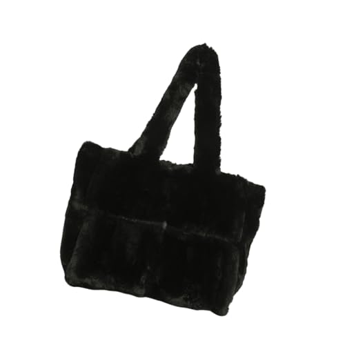 Sac à main en peluche douce noir de grande capacité pour femme