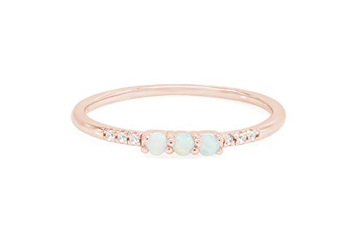 AFFY Dainty 14K Gold Over Silver Stacked Finger Band Synthetic Opal Rings Jewelry Women (Rose-Gold-Plated-Silver, 5.5)