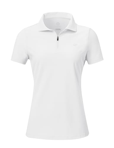 AjezMax Funktions-Poloshirt Damen Kurzarm Leicht Polohemd Sportshirt Tennis Golf Outdoor Polos Wandern Trekking Laufen Weiß M