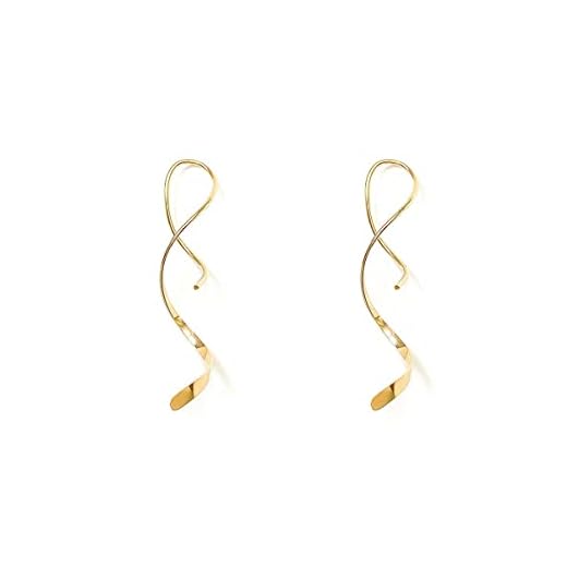 Spiral Threader Earrings, 925 Sterling Silver, Drop Dangle Handmade Twisted Linear Curved Minimal Everyday Earrings (Gold)