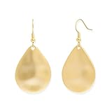 Jean Beau Statement 14K Gold Teardrop Dangle Earrings for Women, Flat Oval Drop Dangling Earring Trendy Hypoallergenic Fashion Jewelry Gift