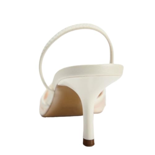 keleimusi Women's Mesh Floral Embroidered Slingback Heels with Pearl Studded Pointed Toe Lace Heeled Sandals Backless Slip On Kitten Heel Pumps Wedding Party Shoes4