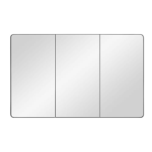 Image of IDYLLOR Bathroom Mirror Medicine Cabinet with Round Corner Framed Door 48 x 30 inch, Black,Recessed or Surface Mount, with Adjustable Glass Shelves