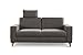 CAVADORE 2,5-Sitzer Sofa Lotta / Skandinavische 2,5er-Couch mit Federkern, Kopfstütze und Holzfüßen / 183 x 88 x 88 / Webstoff, Dunkelgrau
