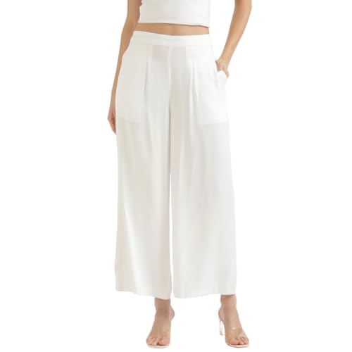 Image of SAADAA Palazzo Pants for Women Half-Elasticated Waistband | Palazzo for Women in Soft Viscose Fabric | Regular Fit with Mid Rise Waist & Deep Pockets | Versatile for Formal & Casual Wear