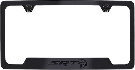 Dodge Challenger SRT Hellcat All Black Zinc Metal License Plate Frame Tag Holder 2-Hole