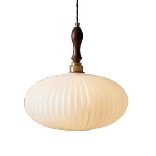 Lámpara colgante de cristal de leche retro linterna mid-century de latón para techos bajos