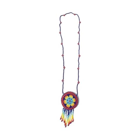Mia Jewel Shop Round Beaded Medicine Pouch Seed Bead Flower Mandala Fringe Dangle Necklace Strap - Womens Handmade Bags Boho Travel Accessories (Blue/Red/Yellow) Cover