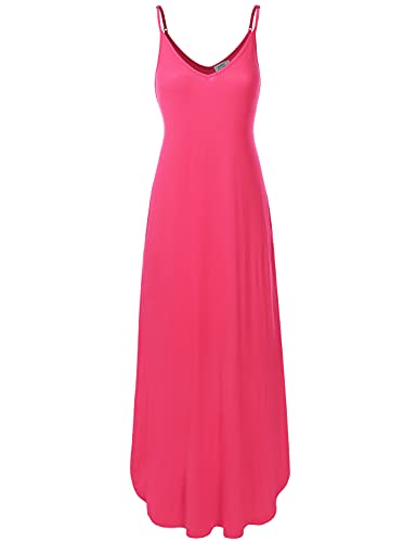danibe Women's Casual Loose Fit Long Cami Maxi Dress with Pockets Fuchsia XS