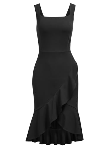Image of FORTRIC Women Square Neck Summer Wedding Guest Formal Party Cocktail Midi Dress