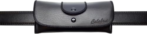 Image of Calabria Double Snap Belt Loop Eyeglass Case PU Leather Black 3Pack Old School Eye Glasses Pouch Semi-Hard Sunglass Holder