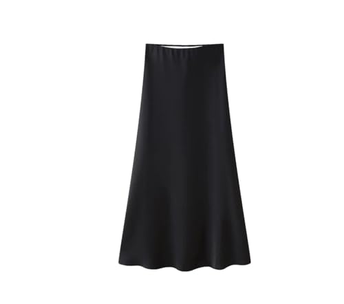 Women High Waist Silk Satin Texture Midi Skirt Women's Solid Color A-Line Skirt