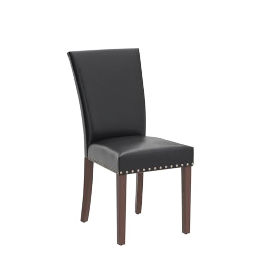 Image of Parsons Dining Chairs Set of 4, Upholstered Nailhead PU Leather Dining Room Kitchen Side Chair with Thick Cushions and Wood Legs, Black