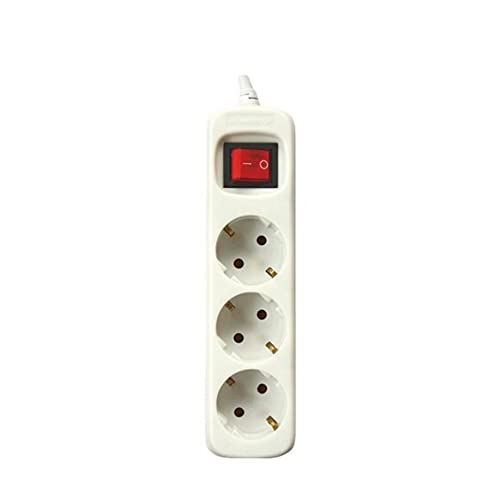 Silver Electronics - Regleta Enchufe con 3 Tomas con Interruptor, Blanco, 3 Enchufes, Cable de 3 Metros, Protección Infantil, Toma de Tierra
