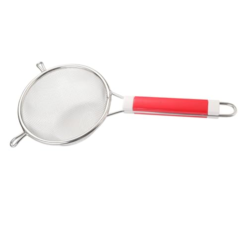 CLISPEED ステンレス製メッシュ双耳漏勺 プラスチックハンドル付き 食材用スキマー 油切り可能 キッチン調理用 揚げ物や煮物に ホーム レス