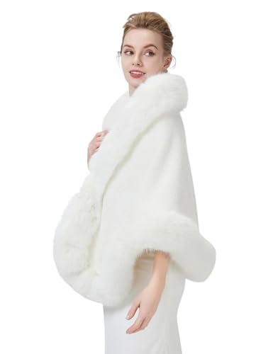 BEAUTELICATE Women's Faux Fur Shawl Wrap Stoles for Bridal Wedding Dresses2