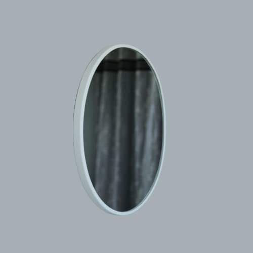 Image of Quality Glass Metal Frame Oval Wall Mirror Royal Mirror Home Decorative Mirror Modern Mirror Living Room Mirror Wall Mirror Bathroom Mirror Size 18x24 inches Color White MF 44