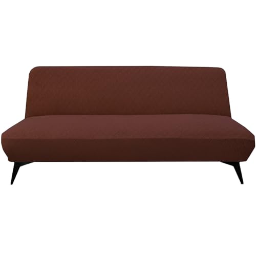 ZRCYXDW Folding Futon Cover, Stretch Armless Sofa Cover Spandex Washable Futon Slipcover with Elastic Bottom Furniture Protector-Brown-Medium