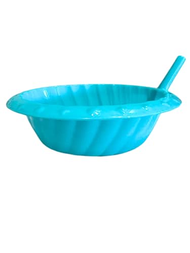 Lunch Money Blue Cartoon Plastic Sipper Cereal Bowl with Straw, 14.5-oz. -Perfect for Kids Breakfast, Lunches, etc.