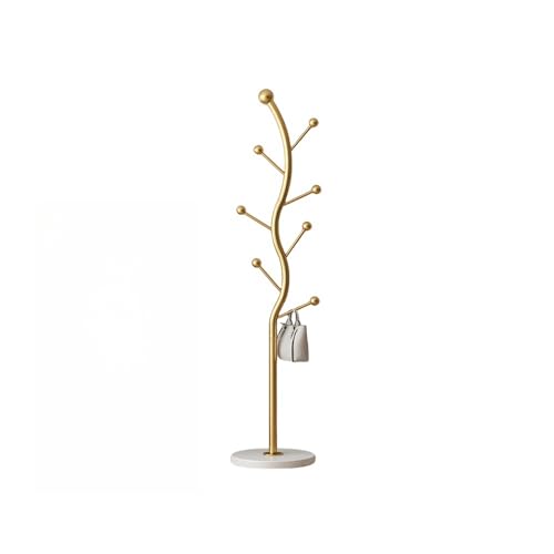 TAKEYコートハンガー 衣類収納 ポールハンガー 玄関収納 リビング コートハンガー コート掛け 枝型フック設計 倒れにくい 組立て簡単 省スペース おしゃれでシンプル 多機能 コートラック (軽やかな高級ゴールドブラケット〜雪山白ロックボード〜)