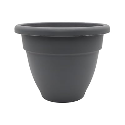The HC Companies Caribbean Planter Pot - Outdoor & Indoor Plant Pot with Drainage Hole & Plug - Rolled Rim Plastic Pots for Plants & Flowers - Decorative Plant Pot (14" Warm Gray, Pack of 1)