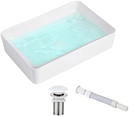 KINGWONG 20 Inch Vessel Sink for Bathroom Modern Rectangular Bathroom Sinks Above Counter White Ceramic Porcelain Farmhouse Vessel Sink Basins Bathroom sinks bowl