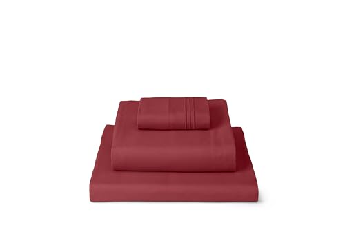 Image of Mellanni Twin Sheets Set - 3 PC Iconic Collection Bedding | Hotel Luxury, Extra Soft, Cooling Bed Sheets - Wrinkle, Fade, Stain Resistant (Twin, Brick Red)