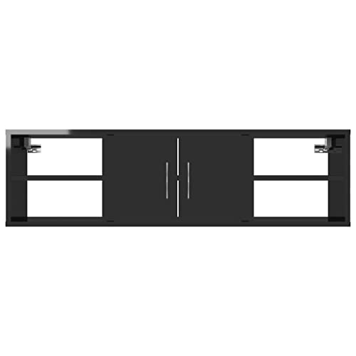 Vidaxl Tv Stand, Wall Book Shelf, Floating Tv Shelf, Entertainment Center For Books Dvds Photo Frames Trophy Planter Pots, Modern, High Gloss Black #TOP5