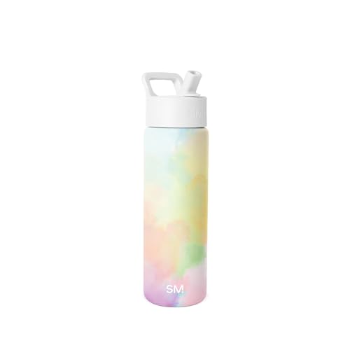 Simple Modern Water Bottle with Straw Lid | Vacuum Insulated Stainless Steel Metal | Reusable Leak Proof BPA-Free Cup for School | Summit Collection | 22oz Cotton Candy Tie Dye