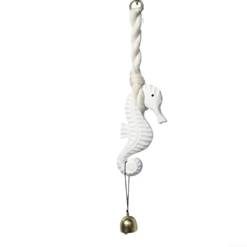 Startbuymore Campana de viento de madera natural con acabado envejecido y campanas de metal para un sonido relajante en entornos costeros o de granja (blanco)