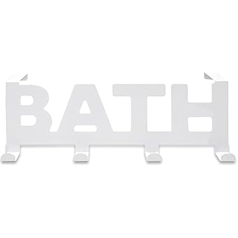 Roucerlin Over The Door Hook Hanger with 4 Hooks, Towel Rack for Bathroom Door, Decorative Metal Bath Hanger for Coat Robe Bag, Heavy Duty Hanging Organizer for Bedroom Kitchen (White) Cover