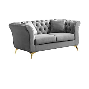 Image of Luxury Velvet 2 Seater Chaise Lounge Sofa - Tufted Chesterfield Modern Couch with Button Tufted Back Elegant Lounge Couch for Living Room, Bedroom, Office