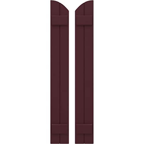 7"W x 64"H Americraft Two Board (2 Batten) Exterior Real Wood Joined Board-n-Batten Shutters w/Elliptical Top (Per Pair), Wine Red