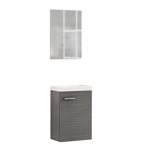 Baikal Mueble De Baño. Almacenaje para el Baño o Cualquier Espacio. Melamina 16mm. Mueble De Baño Auxiliar. Ideal para aseos o baños pequeños. Lavamanos 40 cm Ceniza