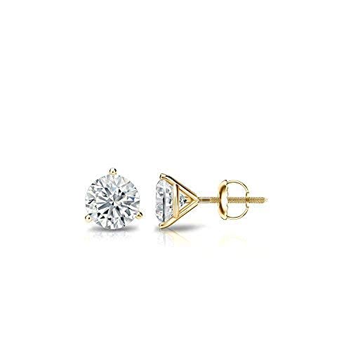 1/6 to 2 Carat Diamond Round Stud Earrings in 14k Gold (J-K, I1-I2, cttw) 3-Prong Martini Set with Screw Back by Diamond Wish
