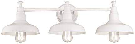 Design House 579656 Kimball Industrial Farmhouse 3-Light Indoor Bathroom Vanity Light with Metal Shades for Over the Mirror, Antique White