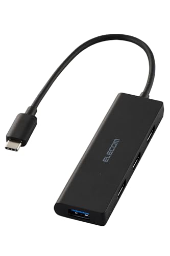 エレコム USBハブ USB-C接続 USB3.2(Gen1) 5Gbps 4ポート バスパワー 15cm ケーブル 小型・軽量設計 ブラック U3HC-H042BK/Eのサムネイル