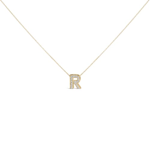 Yellow Gold Vermeil Diamond Accent "R" Initial Bubble Pendant Necklace