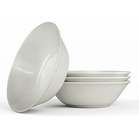 Bascuda Porcelain Service Plate 18cm Sand Style Set of 4 | White Dinner Pasta Bowl | Porcelain Wide Serving Salad Bowls | Microwave & Dishwasher & Freezer Safe Cover