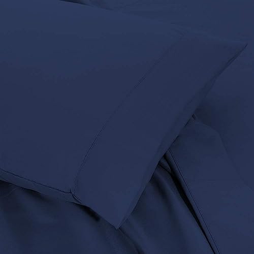 Image of Duvet Cover Set Double Size Bed (92x102 Inch) 1 Duvet Cover + 2 Pillow Covers with Zipper 400 TC Microfiber Luxurious Quilt, Comforter, Rajai, Dohar Blanket Cover (Navy Blue)